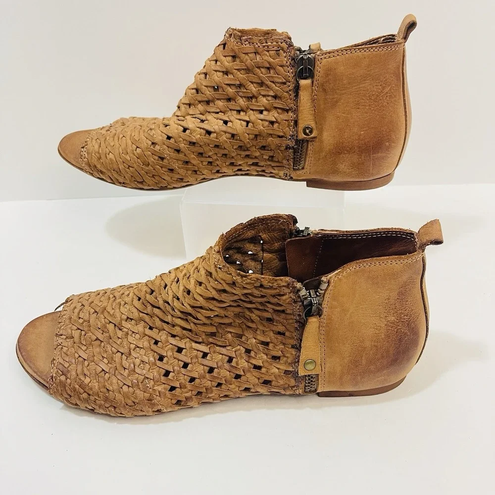 Sundance Woven Leather Asheville Double Zip Peep Toe Sandal EU 40/US 9-9.5 Brown